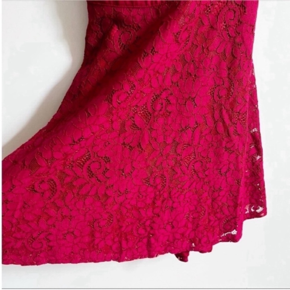 Lulu's Twirling Around skater dress wine red lace floral mini high neck - Picture 5 of 10